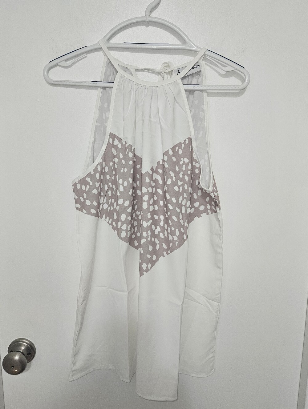 Jenny Boston White Halter Tank with Taupe Speckled Chevron Large